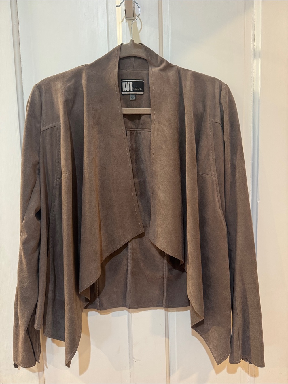 KUT from the Kloth Taupe Draped faux Suede Jacket